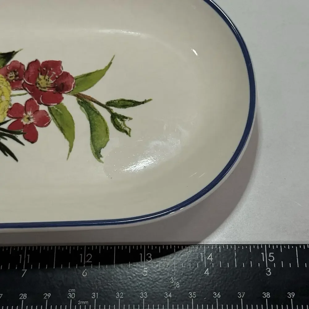 Pottery Barn Rimsk Platter Floral Oval Stoneware Spring